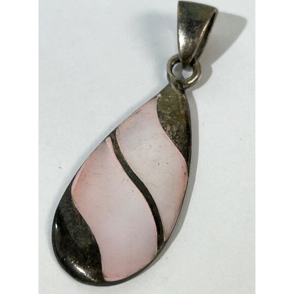 Sterling Silver Jewelry - Vintage Sterling Silver & Pink Mother Of Pearl Teardrop Pendant 2”